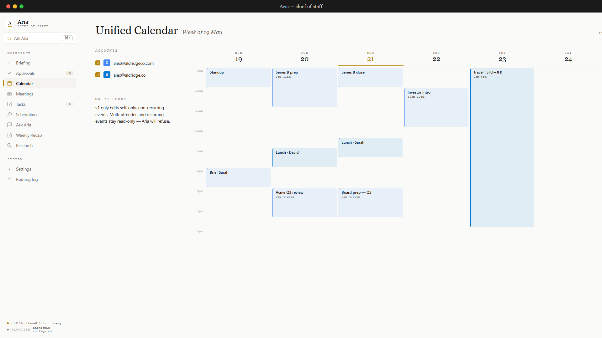 Aria — unified calendar